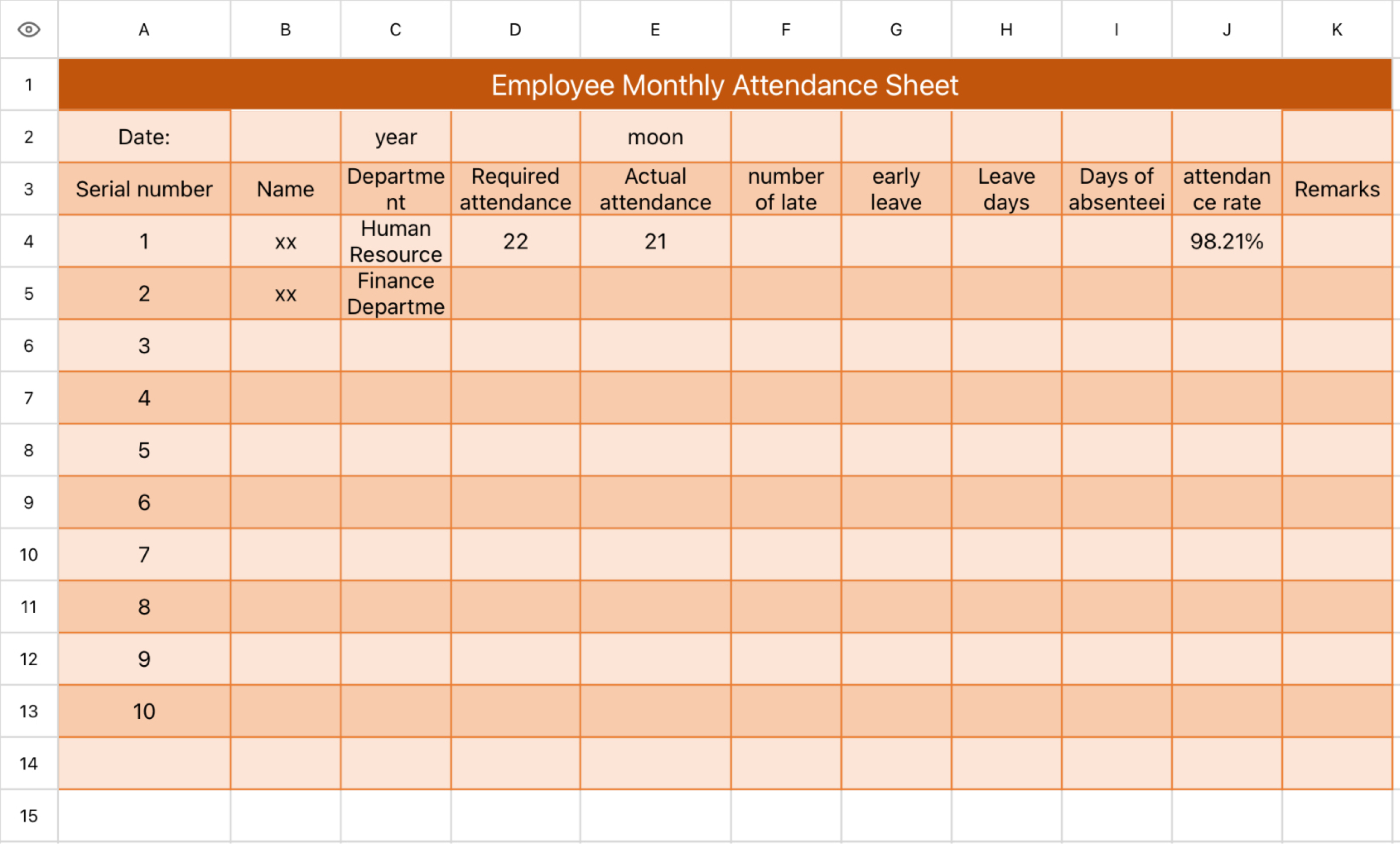 Employee Monthly Attendance Sheet
